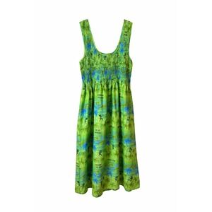 Rima Beachworld Green Tropical Palm Tree Smock Midi Dress‎ Caribbean Me Crazy OS